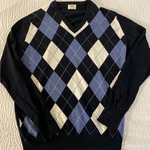 WILLIAM LOCKIE Argyle Old Course St. Andrews Cashmere V-Neck Sweater Size XXL